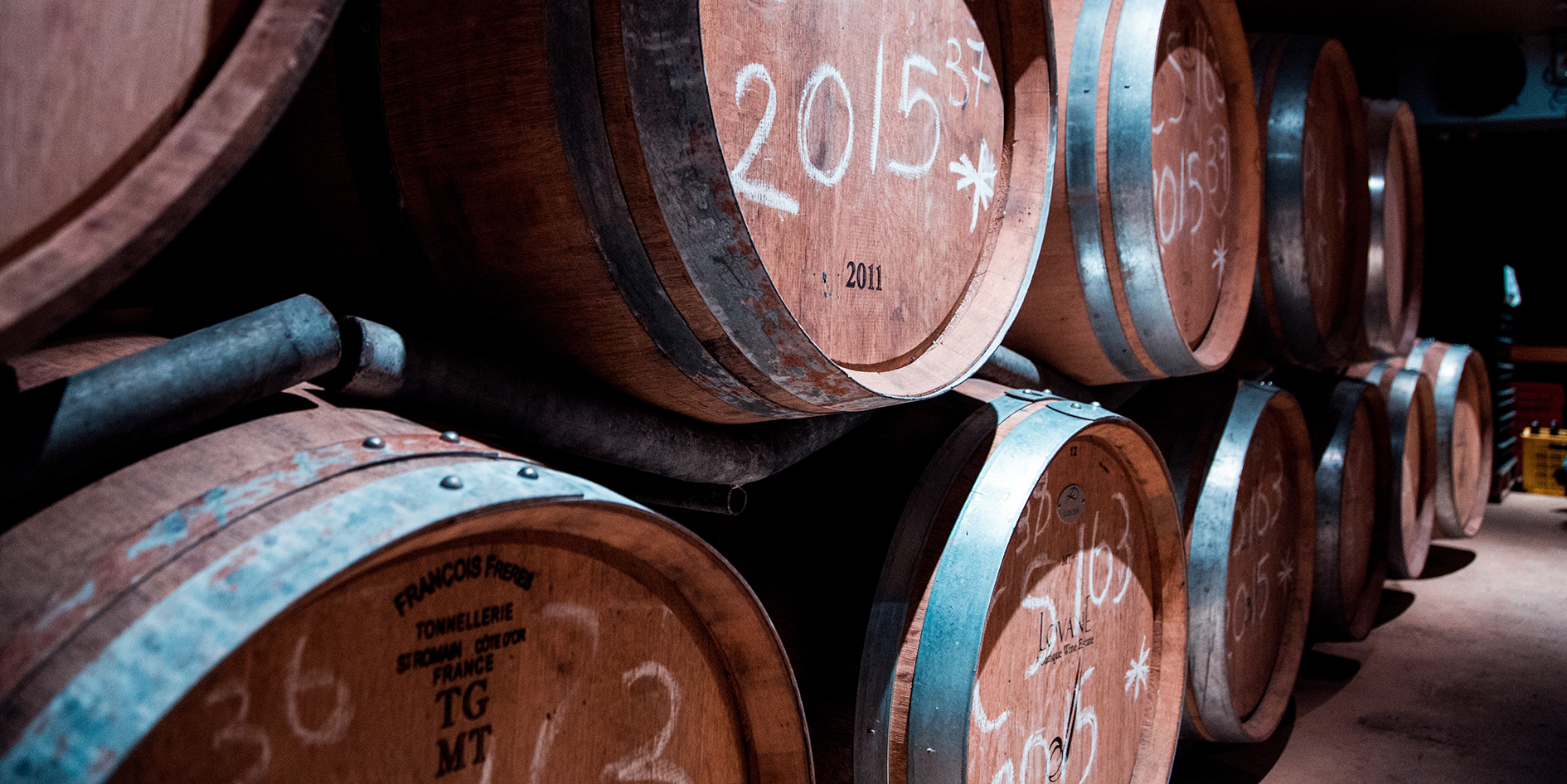 wooden barrels inside a brewery